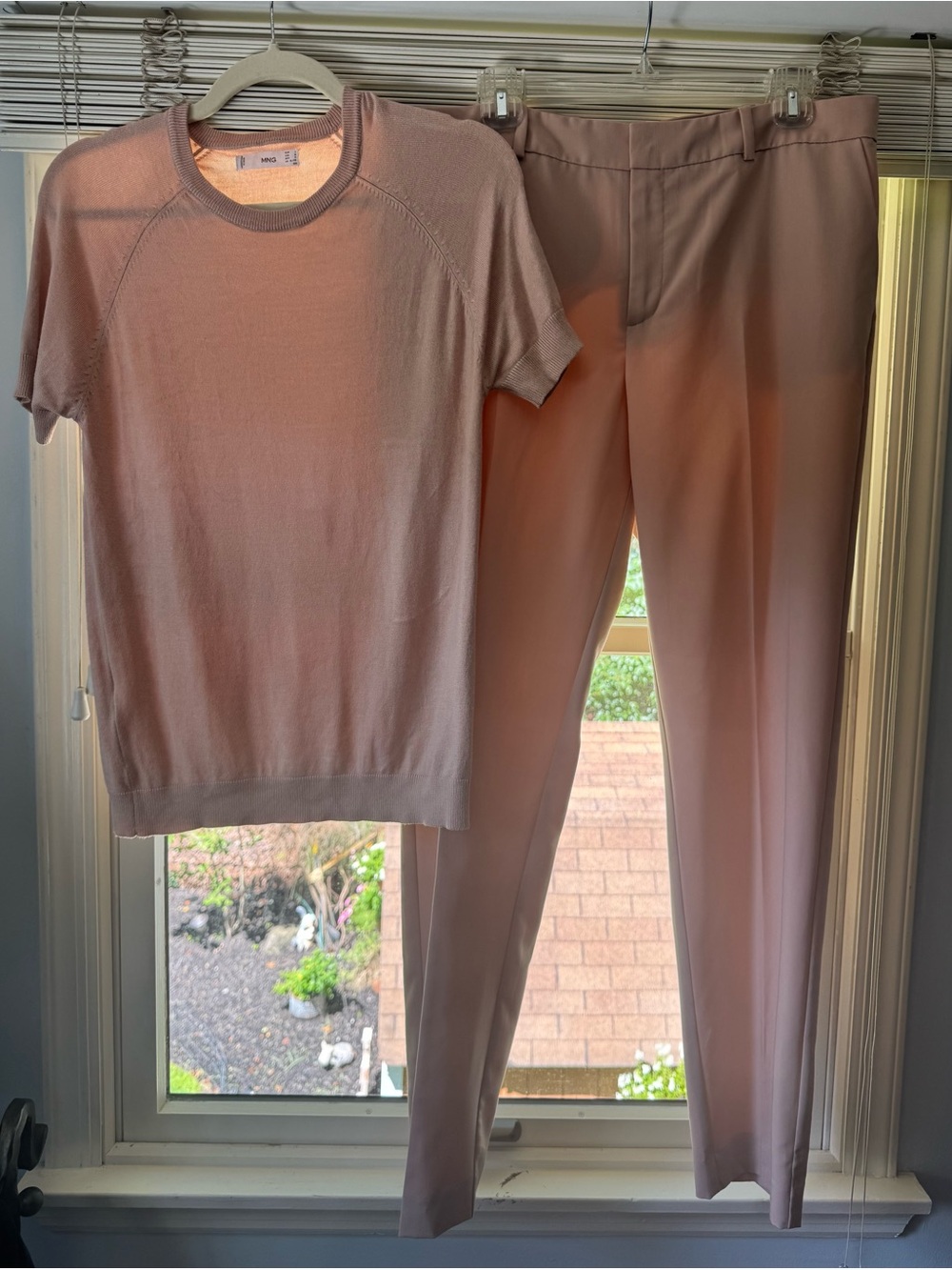Mango Blush Pink Slim Trousers with Short-Sleeve Knit Top